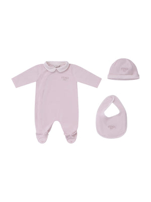 Set tre pezzi per neonata Fendi Kids rosa con logo Fendi sul davanti