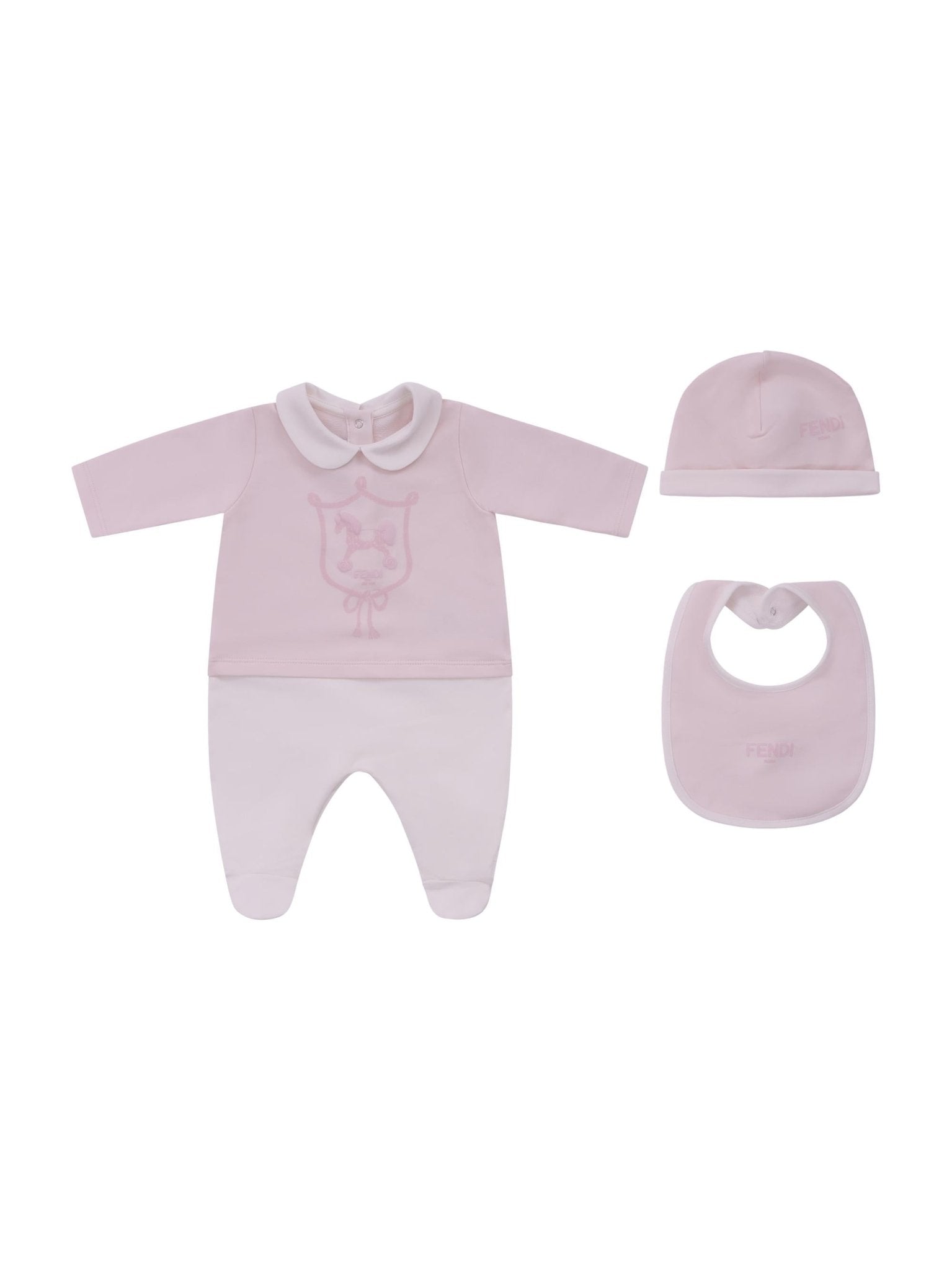 Set tre pezzi per neonata Fendi Kids rosa con stampa Cavallino Fendi - Rubino Kids