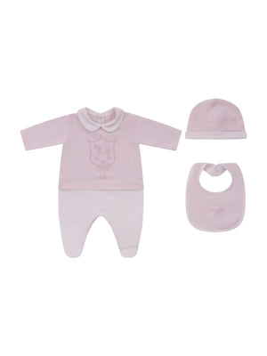 Set tre pezzi per neonata Fendi Kids rosa con stampa Cavallino Fendi