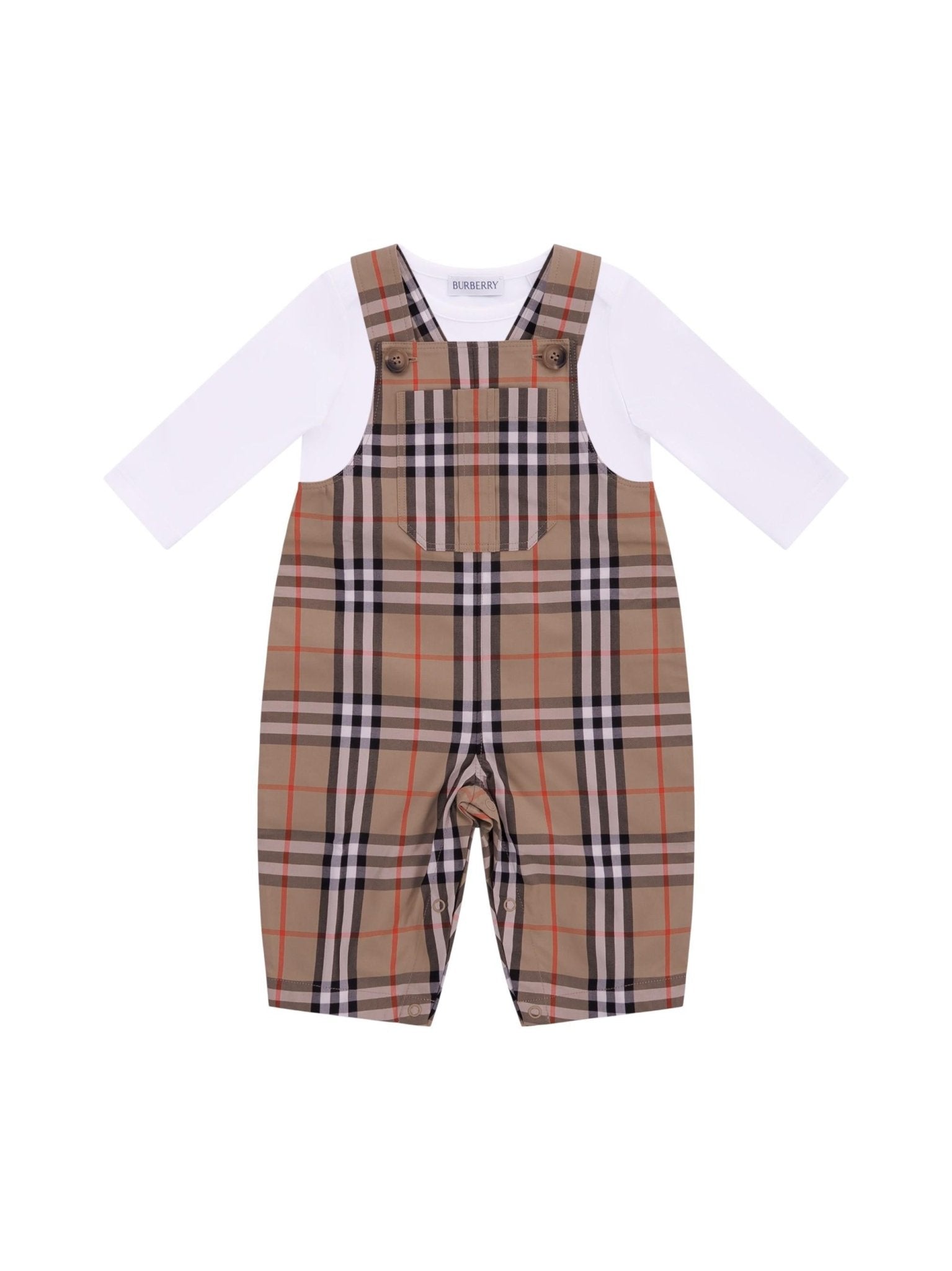 Set tre pezzi per neonato Burberry Kids beige con caratteristico motivo Vintage Check - Rubino Kids