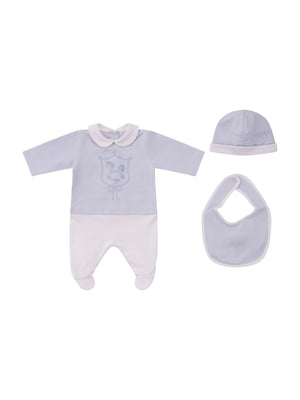 Set tre pezzi per neonato Fendi Kids azzurro con stampa Cavallino Fendi