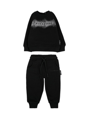 John Richmond Junior black tracksuit set for baby girls with spray-effect logo