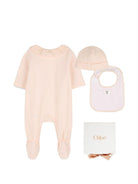 Set tutina, bavaglino e cappellino per neonata Chloé Kids rosa con volant - Rubino Kids