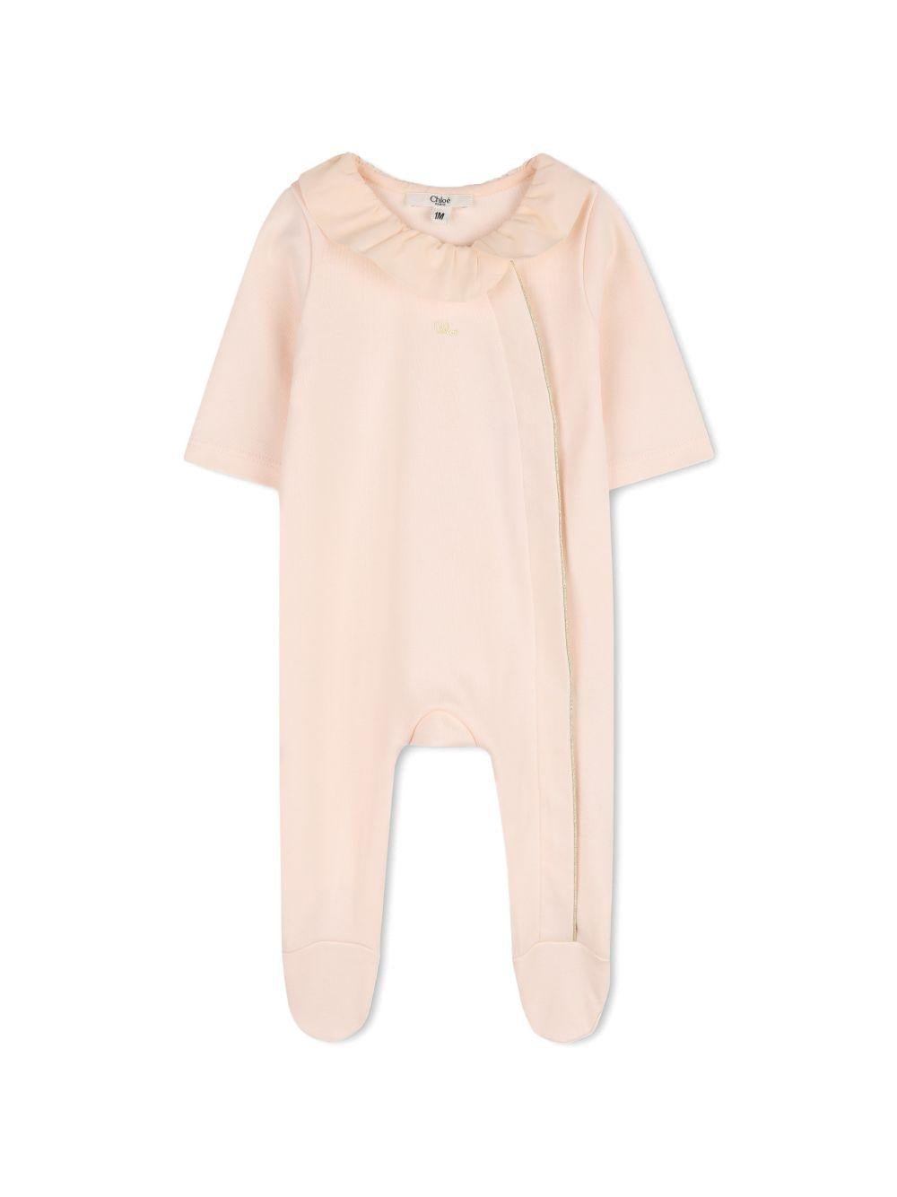 Set tutina, bavaglino e cappellino per neonata Chloé Kids rosa con volant - Rubino Kids