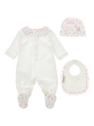 Set tutina bavaglino e cappellino per neonata Monnalisa bianco con stampa orsetto - Rubino Kids