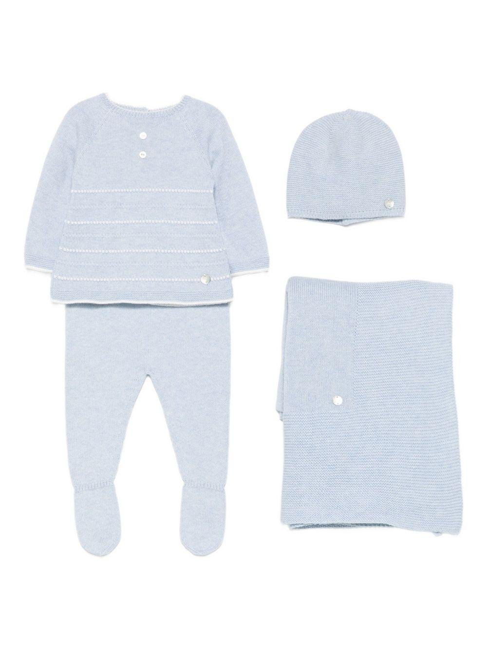 Set tutina berretto e coperta per neonato Paz Rodrìguez azzurro con dettagli lavorati a maglia - Rubino Kids