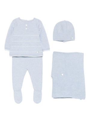 Set tutina berretto e coperta per neonato Paz Rodrìguez azzurro con dettagli lavorati a maglia