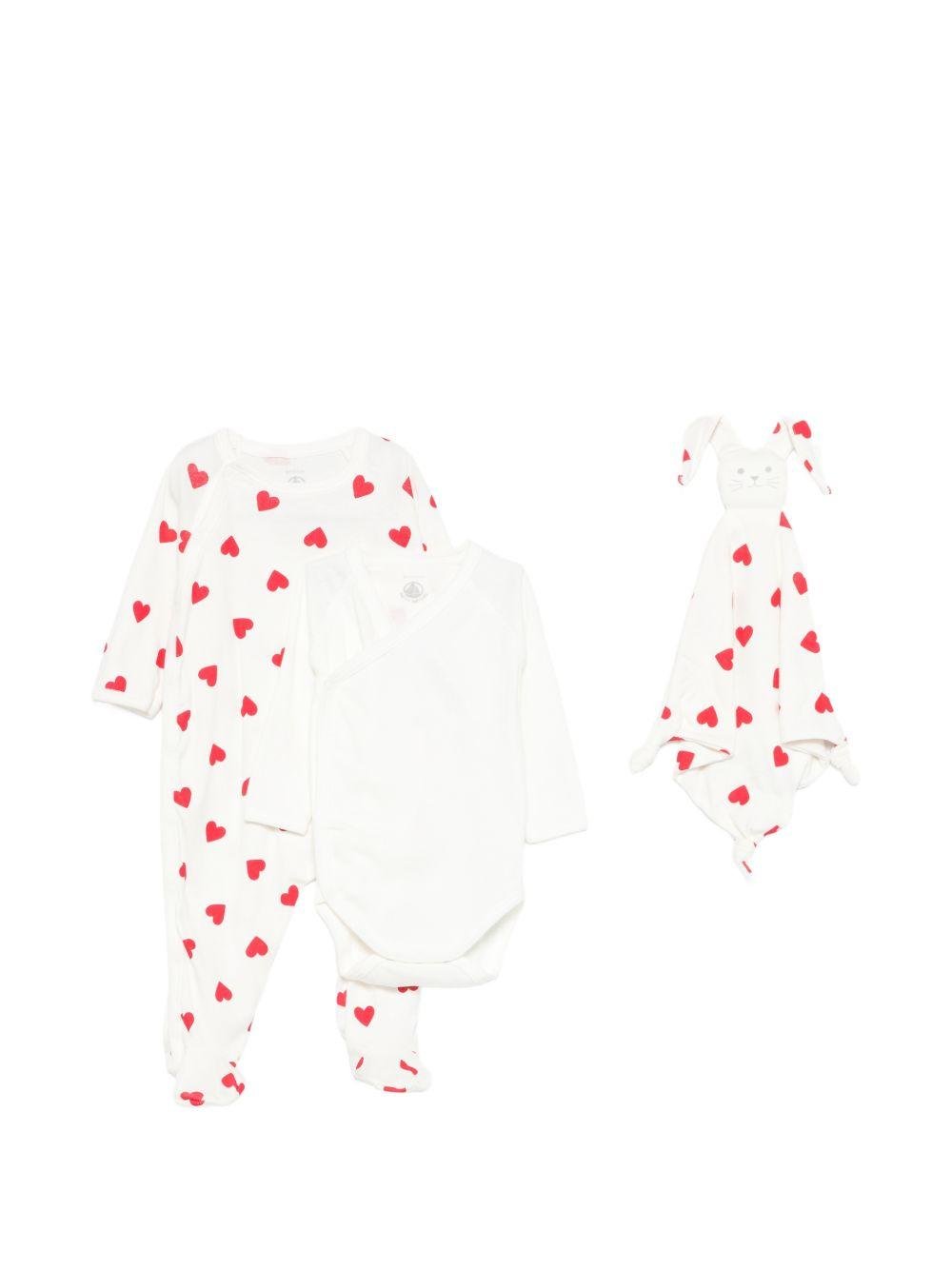 Set tutina body e doudou per neonati Petit Bateau bianco con stampa a cuori - Rubino Kids