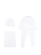 Set tutina cappello e coperta per neonati Paz Rodriguez bianco con placca con logo - Rubino Kids