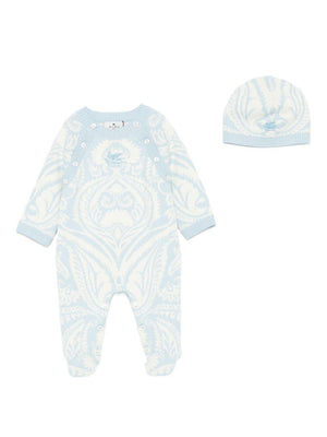 Set tutina con cappello abbinato per neonato ETRO KIDS azzurro con motivo damascato