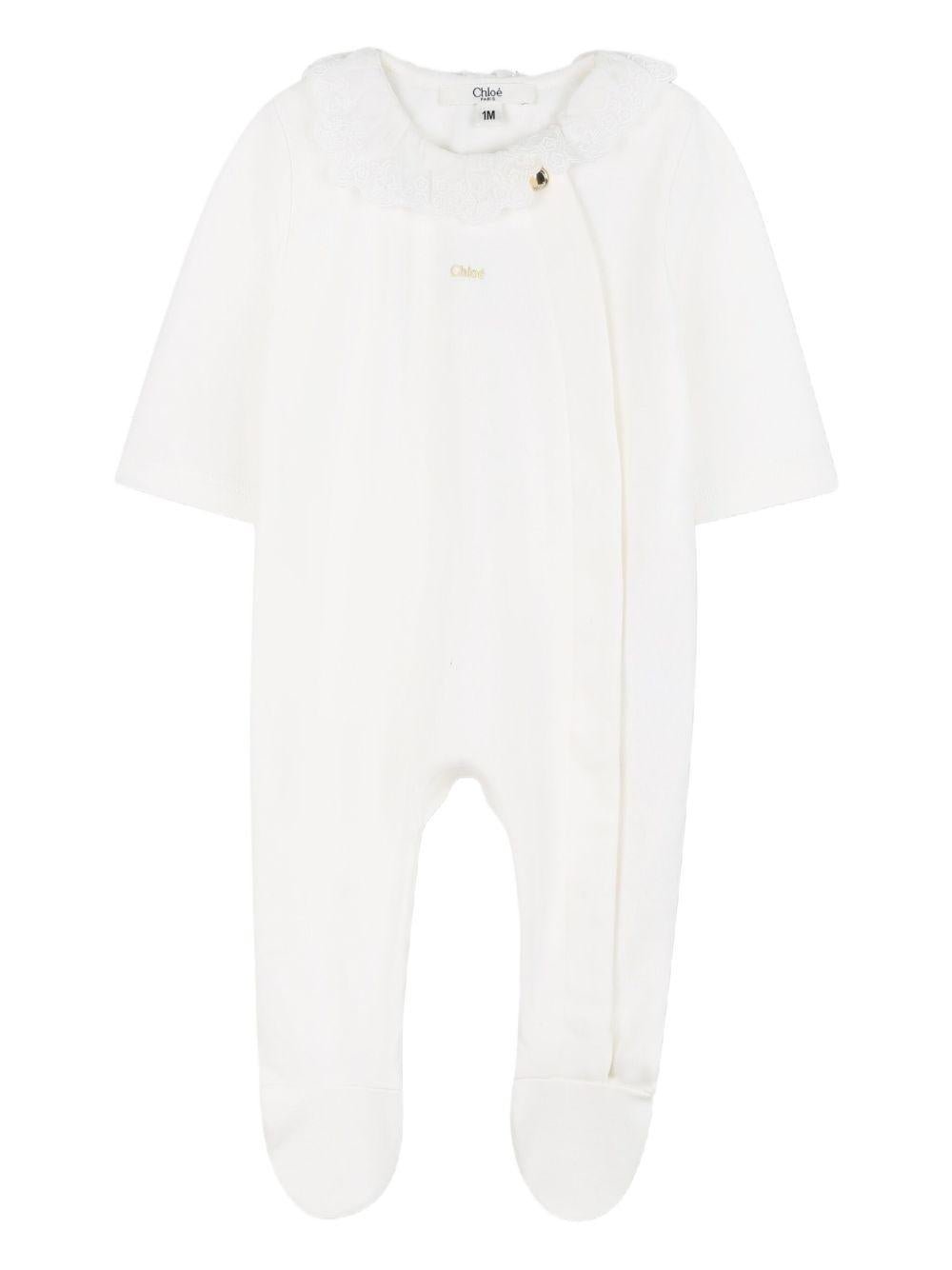 Set tutina e bavaglini per neonata Chloé Kids beige con chiusura con bottone a pressione - Rubino Kids