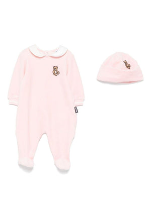 Set tutina e berretto per neonata Moschino Kids rosa con orsetto ricamato