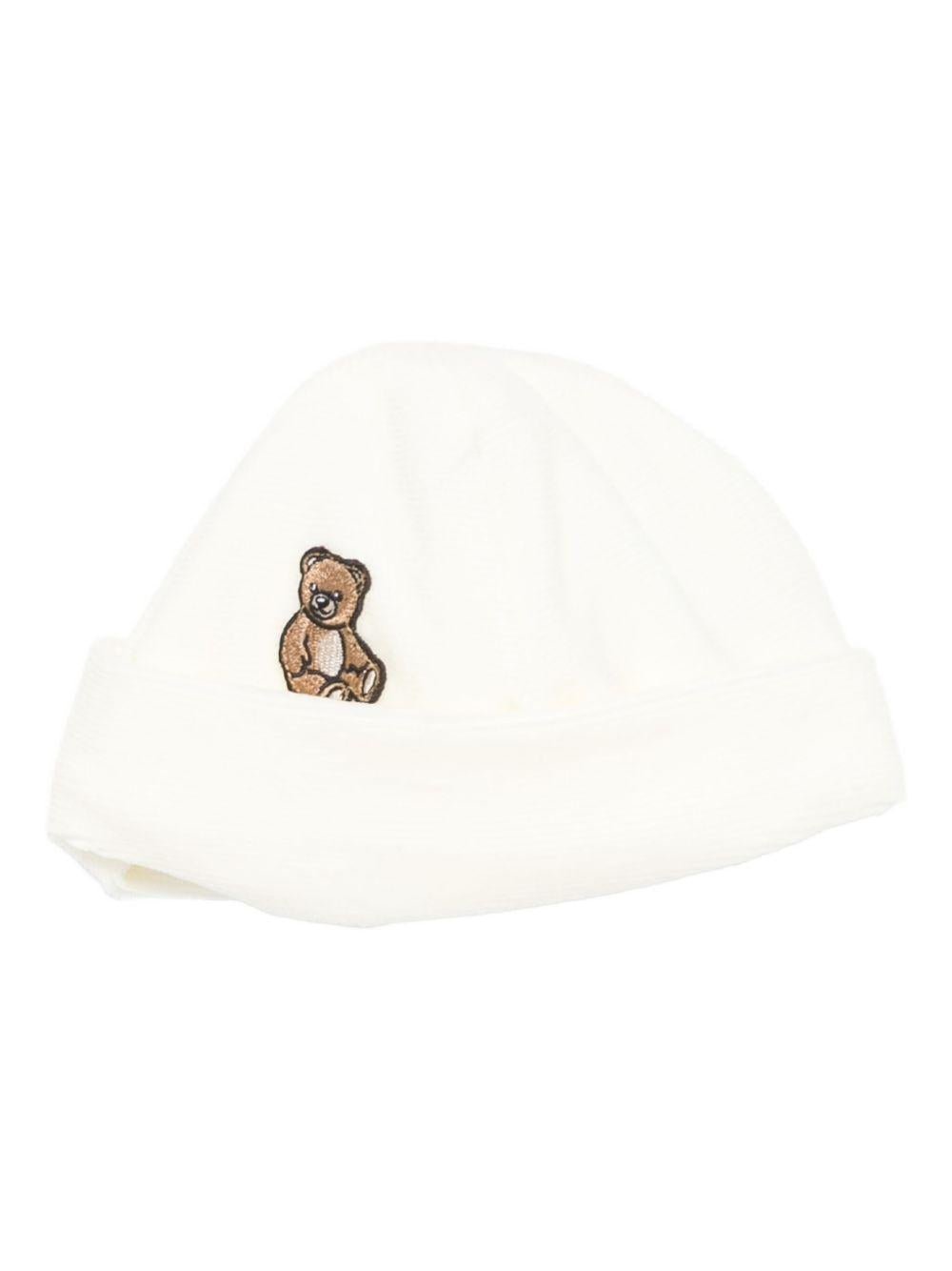 Set tutina e berretto per neonati Moschino Kids bianco con orsetto ricamato - Rubino Kids