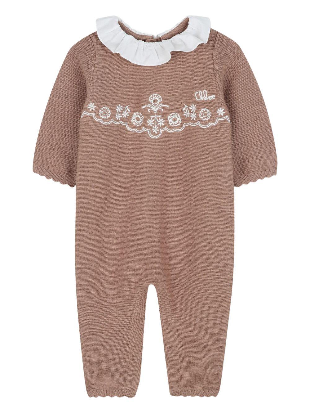 Set tutina e cappellino per neonata Chloé Kids marrone con colletto con increspature - Rubino Kids