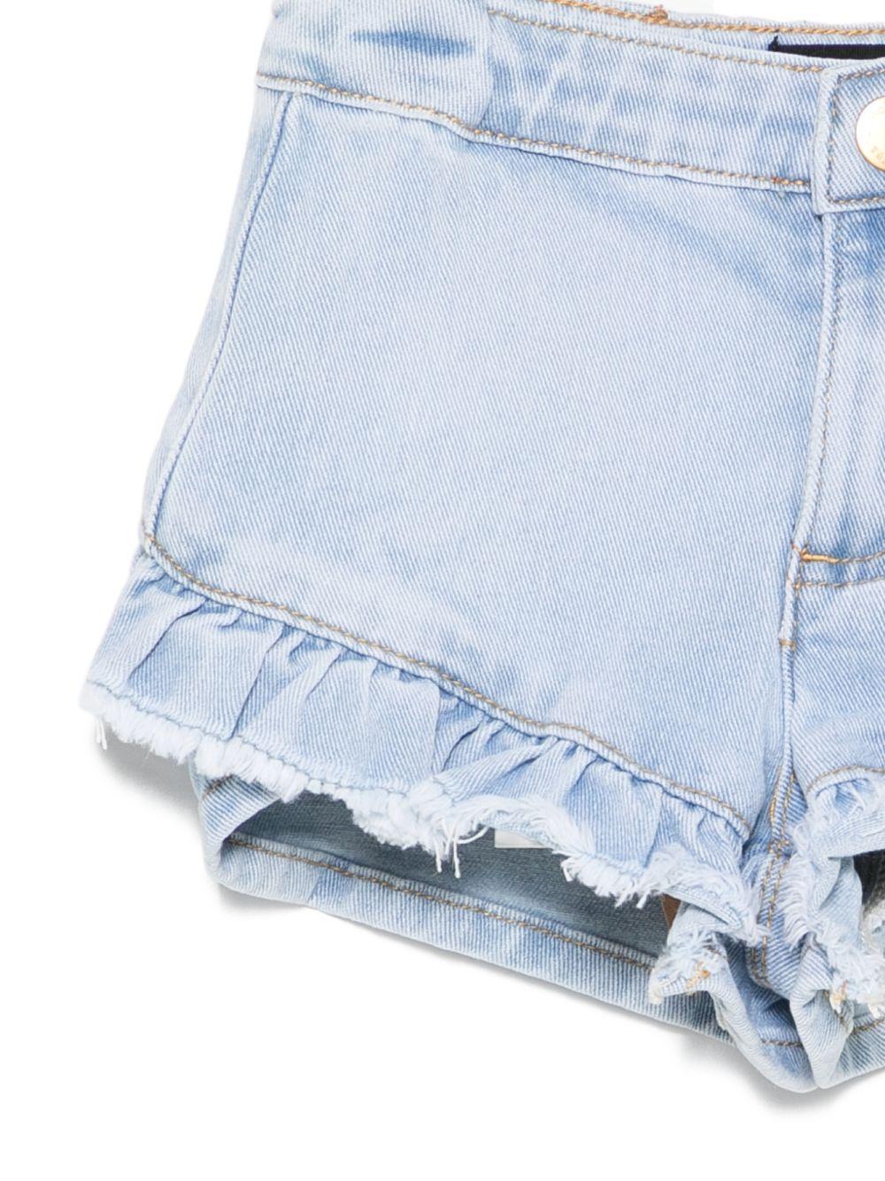 Shorts Agnetha per bambina Molo denim con ruches - Rubino Kids