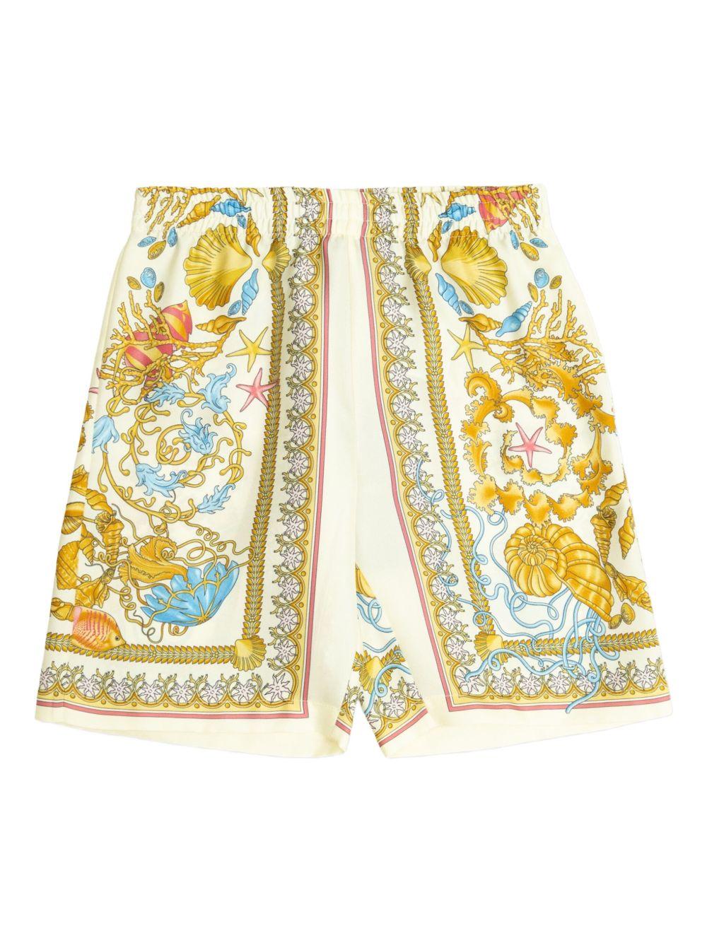 Shorts in seta per neonato Versace Kids beige con stampa barocca - Rubino Kids