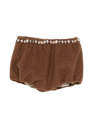 Shorts per bambina A'lapage marroni con rifiniture floreali