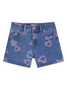 Shorts per bambina Billieblush blu con stampa a cuore all - over - Rubino Kids