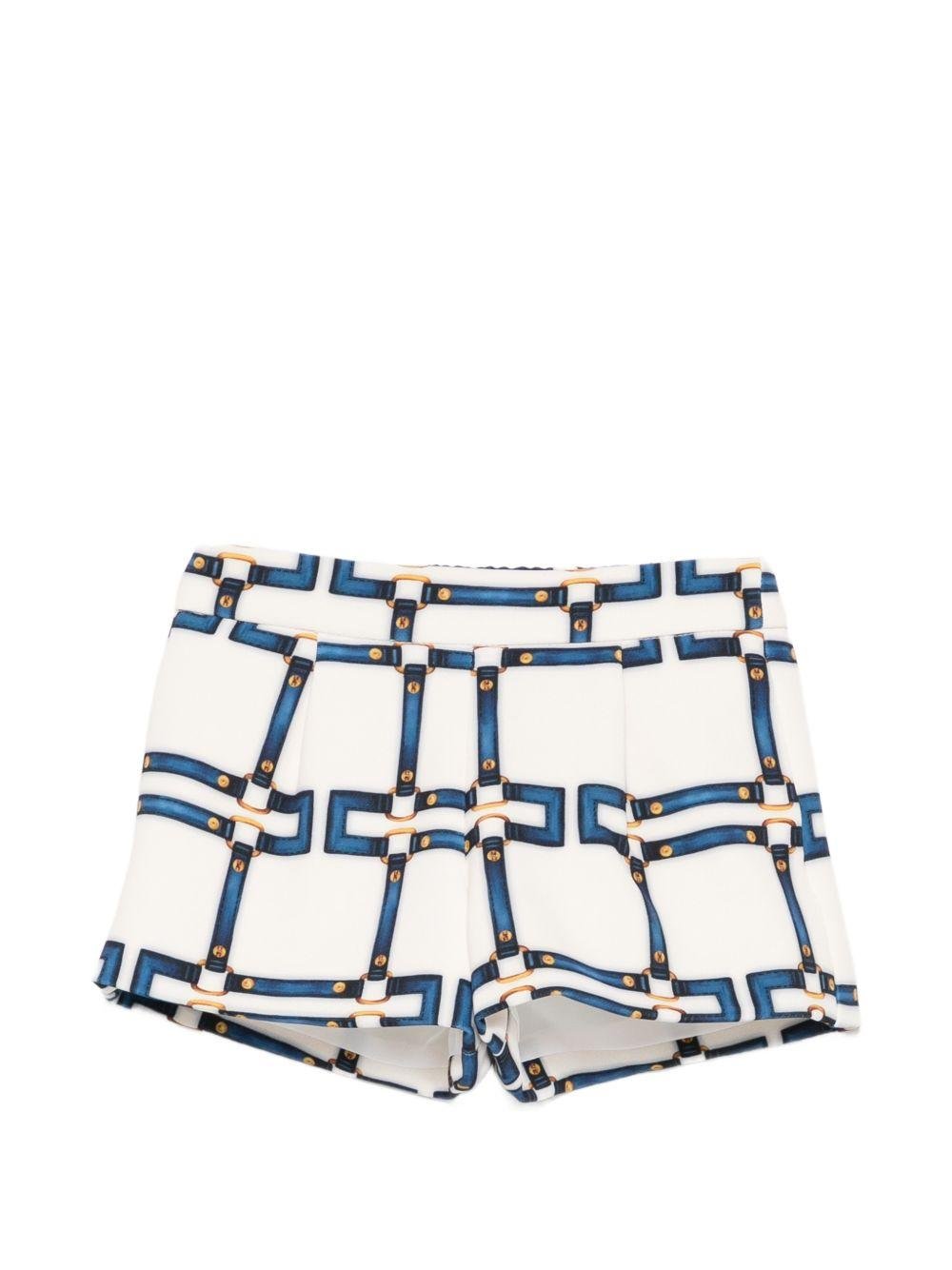 Shorts per bambina Elisabetta Franchi La Mia Bambina bianchi con motivo geometrico blu - Rubino Kids