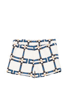 Shorts per bambina Elisabetta Franchi La Mia Bambina bianchi con motivo geometrico blu - Rubino Kids