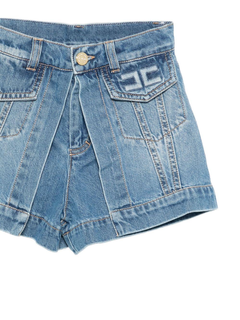 Shorts per bambina Elisabetta Franchi La Mia Bambina in denim con logo - Rubino Kids
