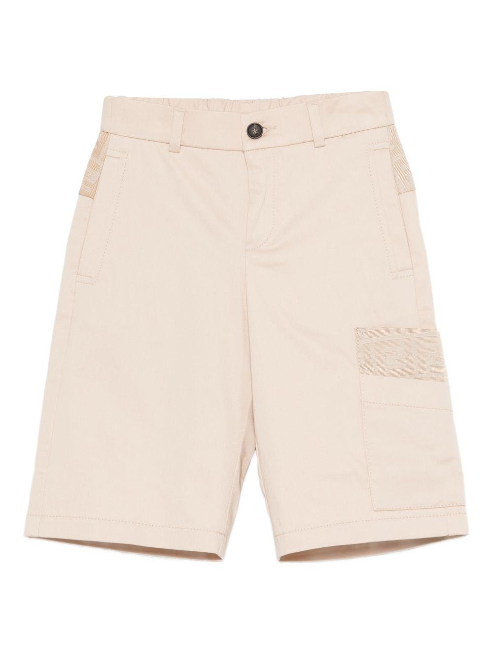 Shorts per bambina Fendi Kids beige con toppa con logo FF - Rubino Kids