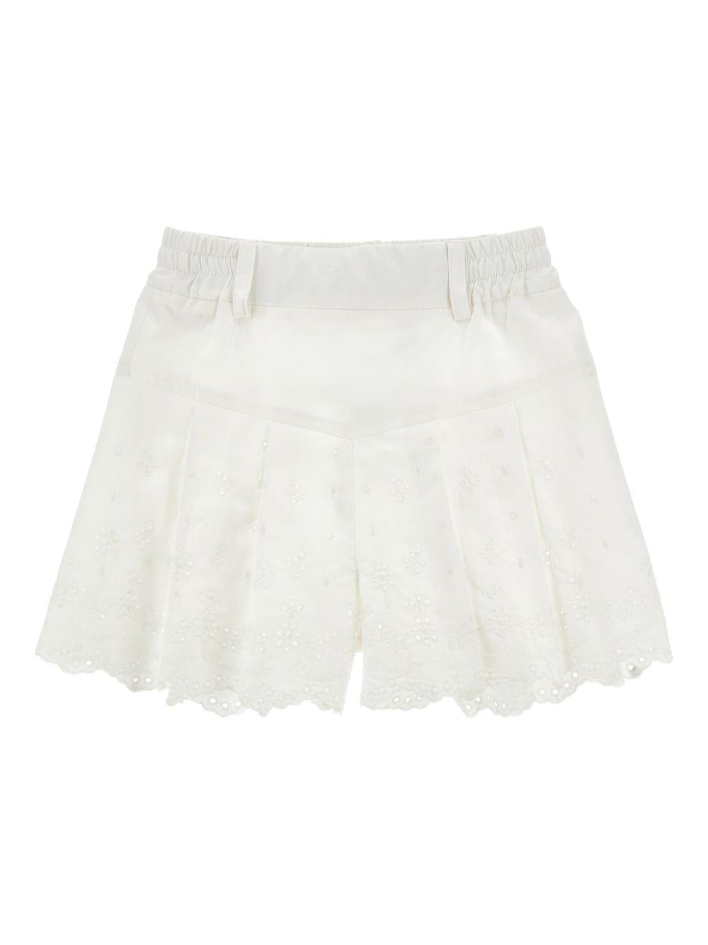 Shorts per bambina Monnalisa bianchi con ricamo fiori - Rubino Kids