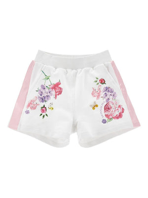 Shorts per bambina Monnalisa bianco con stampa a fiori