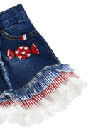 Shorts per bambina Monnalisa in denim con applicazione - Rubino Kids