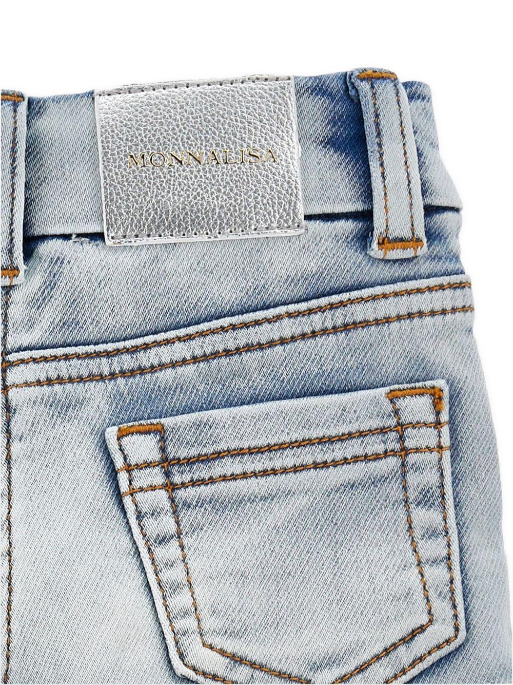 Shorts per bambina Monnalisa in denim con dettagli in pizzo - Rubino Kids