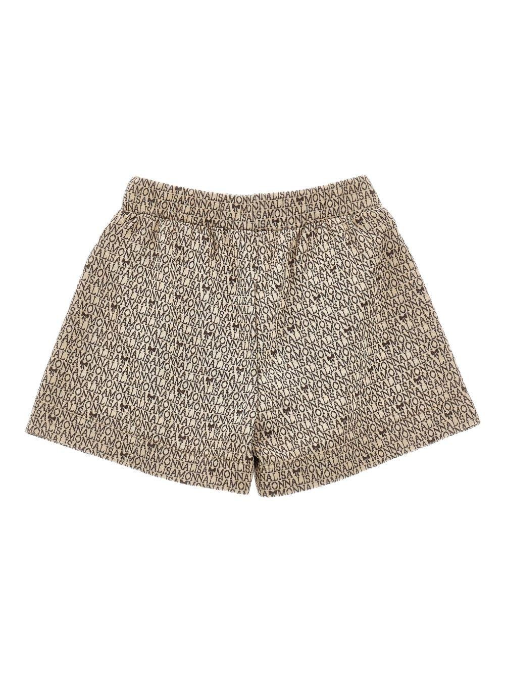 Shorts per bambina Monnalisa nero con stampa con monogramma - Rubino Kids