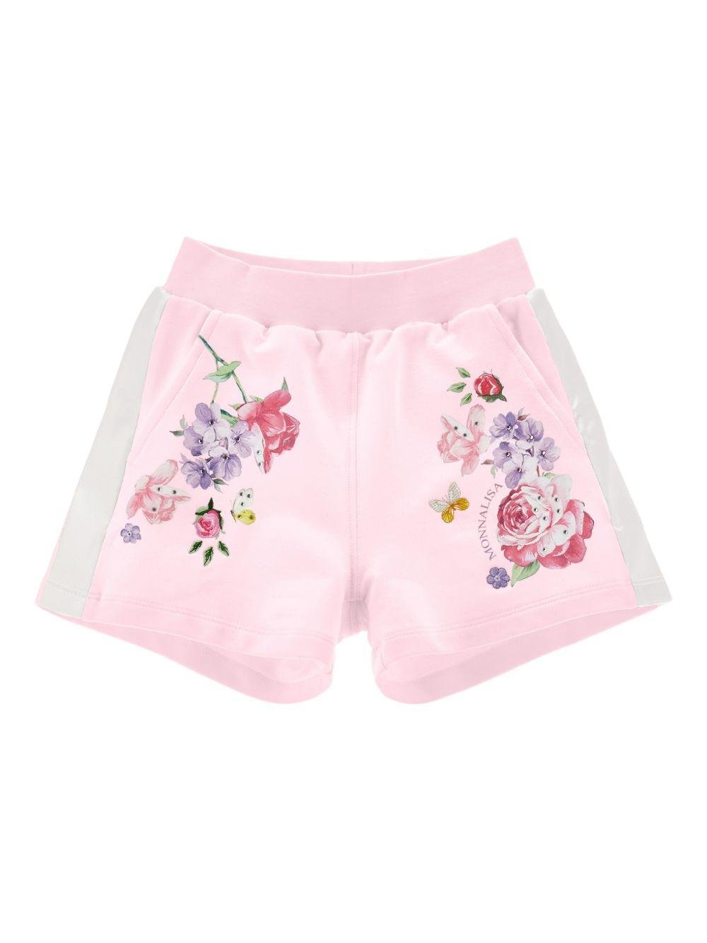 Shorts per bambina Monnalisa rosa con stampa a fiori - Rubino Kids