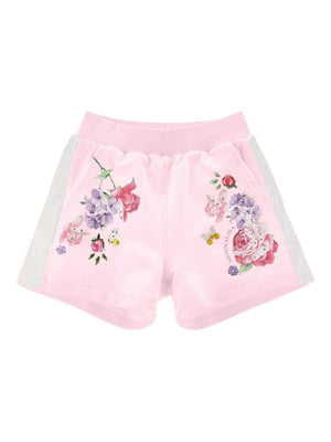 Shorts per bambina Monnalisa rosa con stampa a fiori