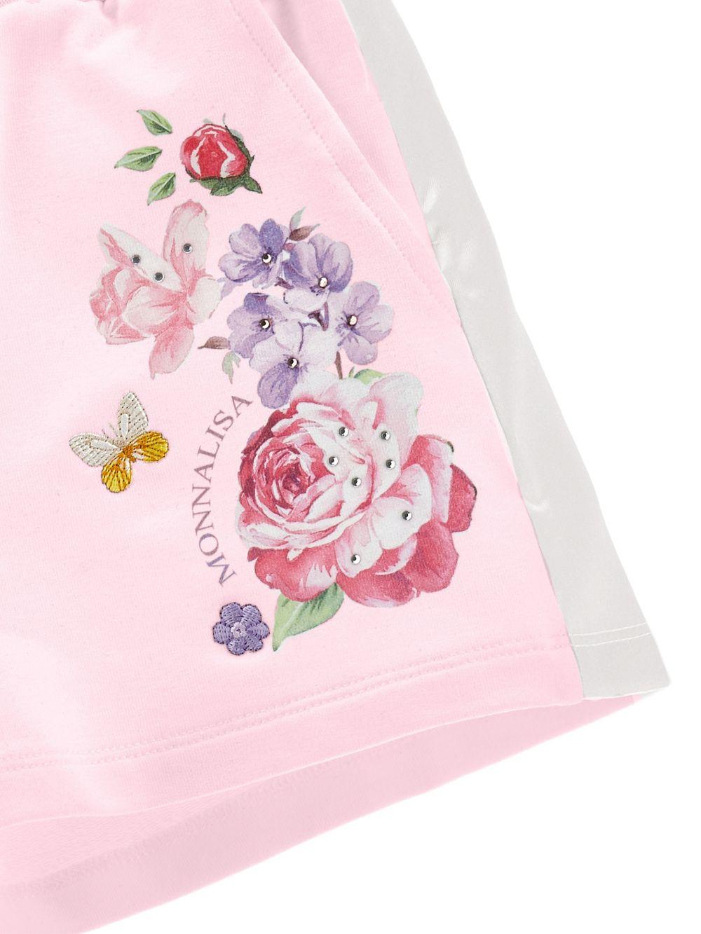 Shorts per bambina Monnalisa rosa con stampa a fiori - Rubino Kids