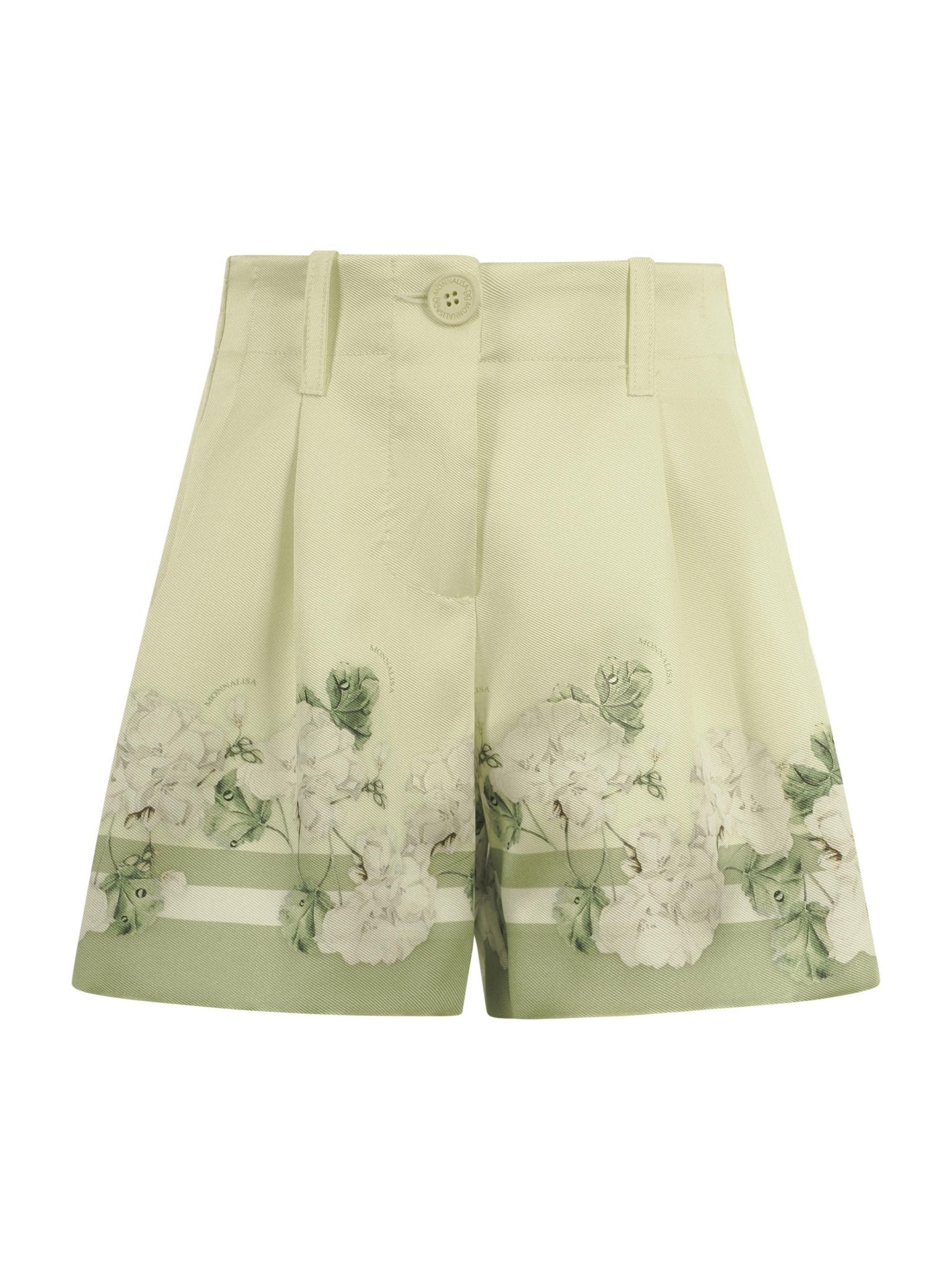 Shorts per bambina Monnalisa verde chiaro con stampa grafica a fiori - Rubino Kids