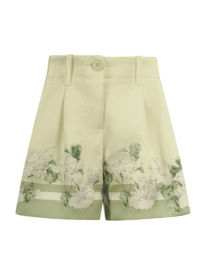 Monnalisa light green shorts for girls with graphic floral print