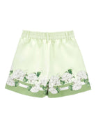 Shorts per bambina Monnalisa verde chiaro con stampa grafica a fiori - Rubino Kids