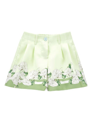 Monnalisa light green shorts for girls with graphic floral print