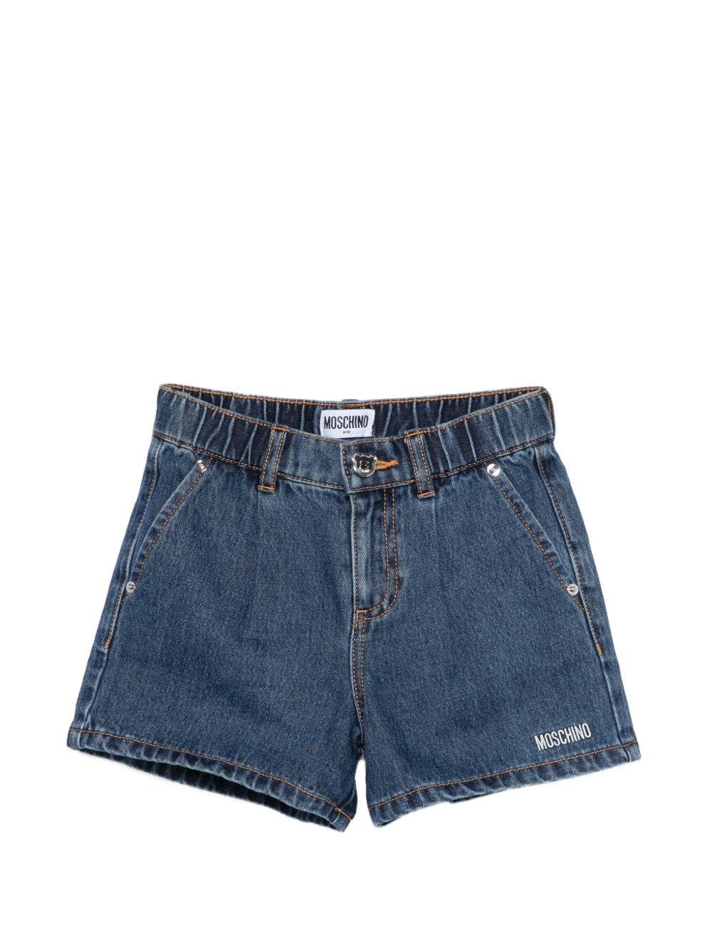 Shorts per bambina Moschino Kids denim con logo ricamato - Rubino Kids