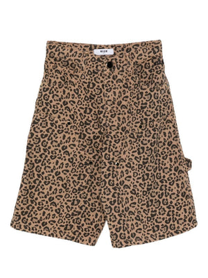 MSGM Kids brown animal print shorts for girls