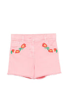 Shorts per bambina Stella McCartney Kids rosa con ricamo a fiori - Rubino Kids