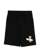 Shorts per bambino Moschino Kids neri con logo sul davanti - Rubino Kids