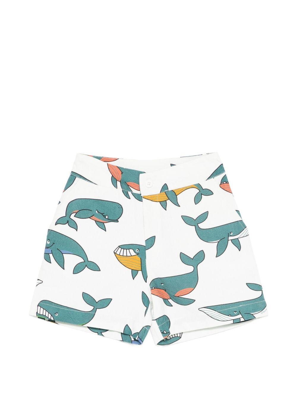 Shorts per bambino Stella McCartney Kids bianchi con stampa balene - Rubino Kids