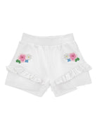 Shorts per neonata Monnalisa bianco con ricamo a fiori - Rubino Kids