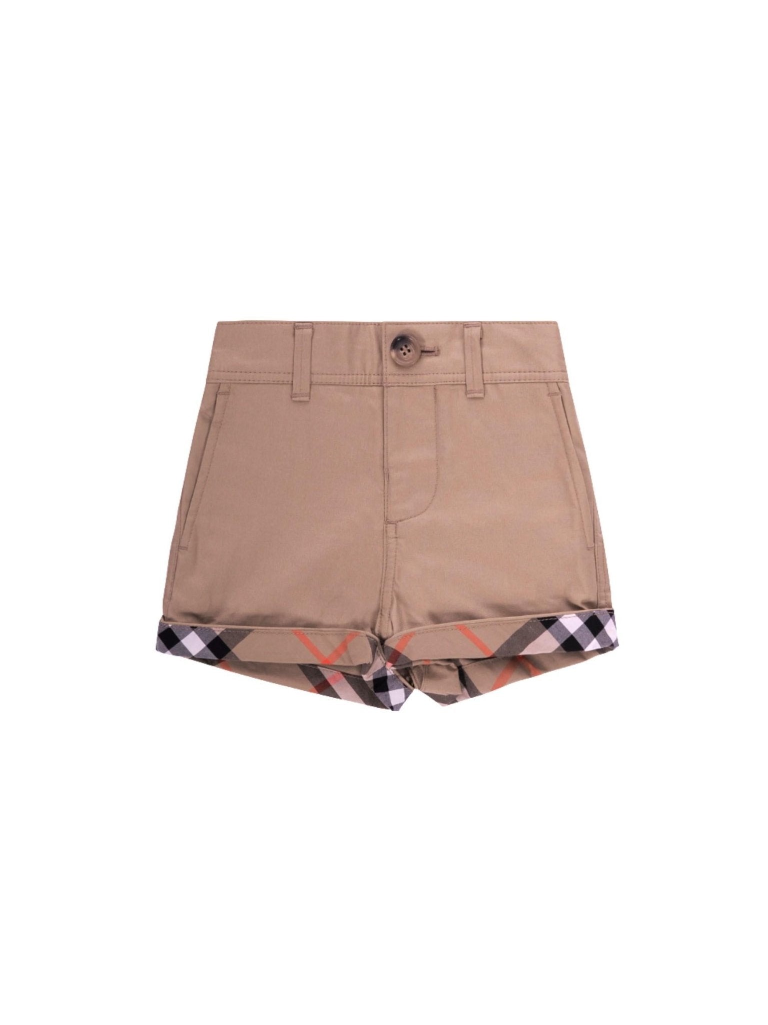 Shorts per neonati Burberry Kids beige con risvolto Check - Rubino Kids