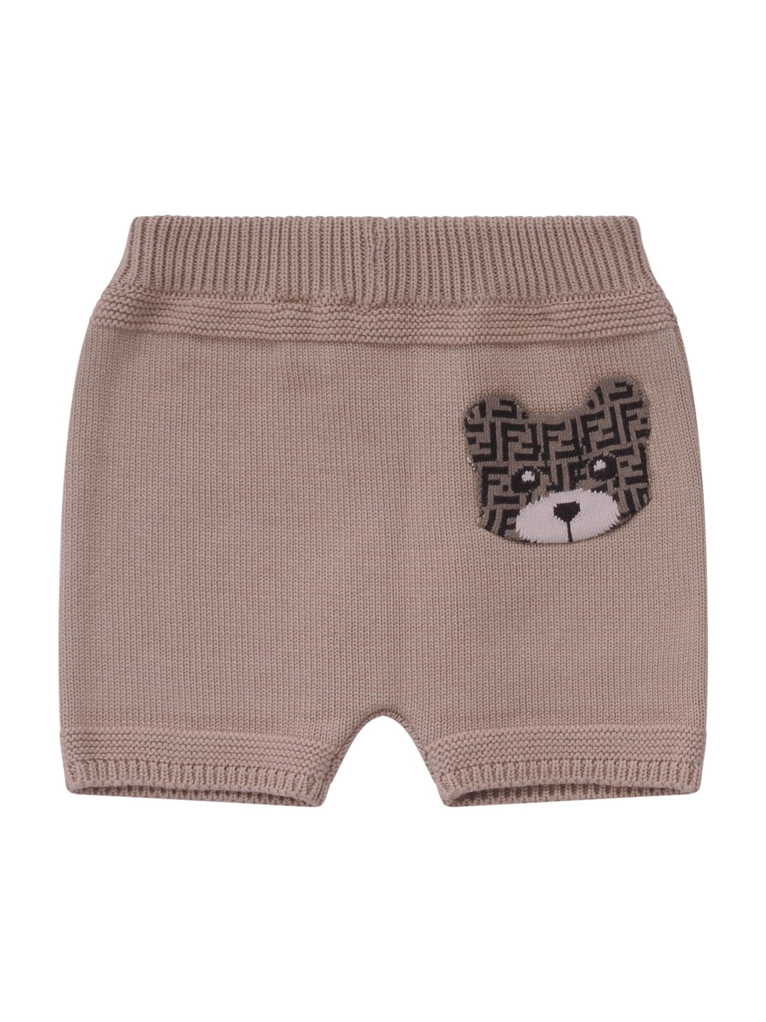 Shorts per neonati Fendi Kids beige con ricamo orsetto sul davanti - Rubino Kids