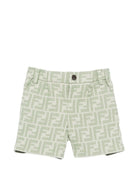 Shorts per neonato Fendi Kids verde con stampa monogramma FF all - over - Rubino Kids