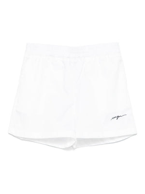 MSGM Kids white logo sports shorts for girls with elastic waistband