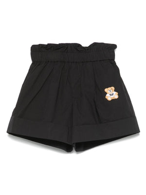 Moschino Kids black Teddy Bear shorts for girls with cuffed hem