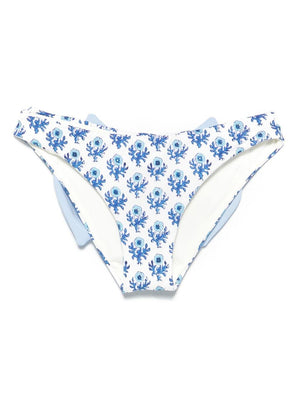 Slip bikini Madame per bambina MC2 Saint Barth Kids bianco con dettagli blu